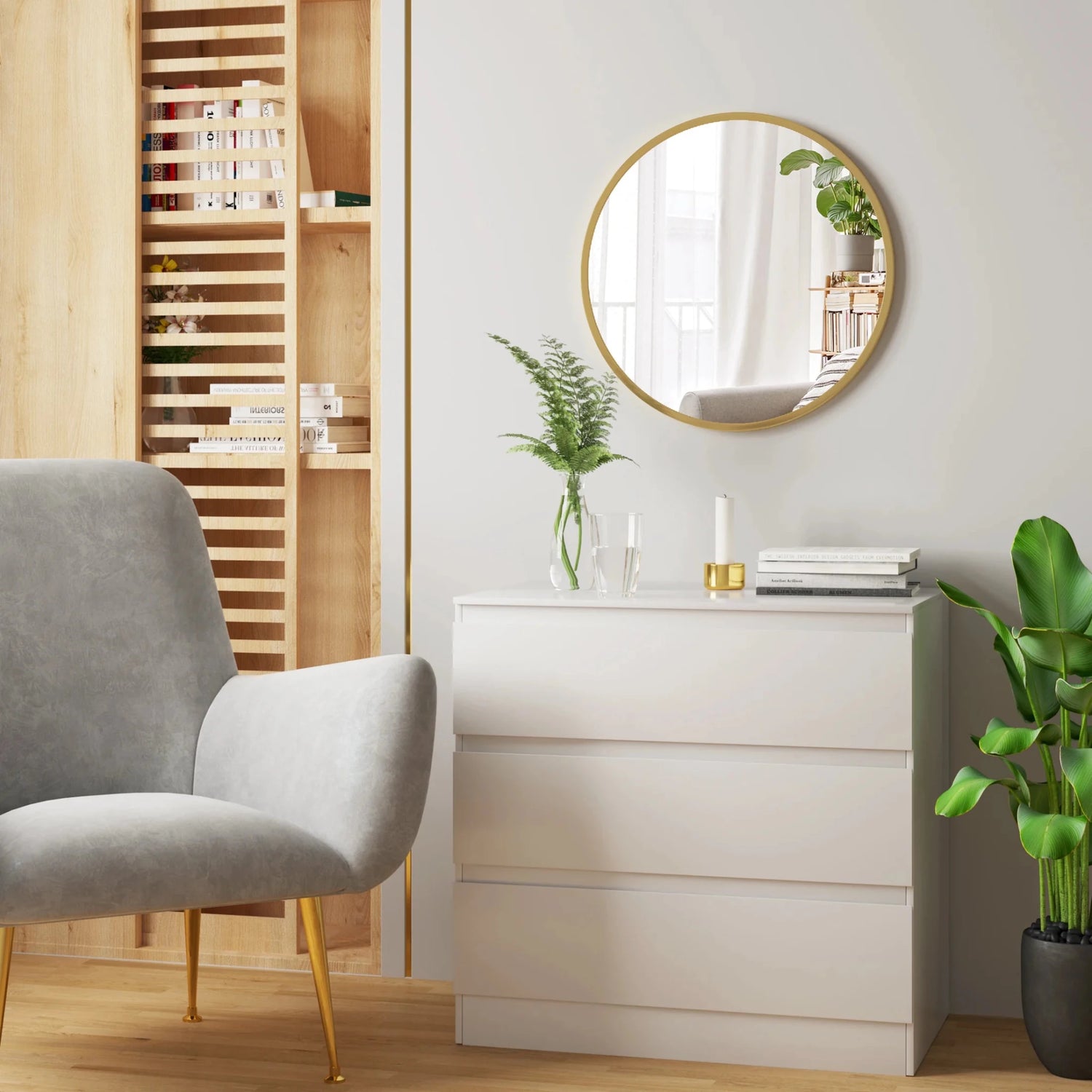 Miroir mural rond cadre doré décor maison - Miroirlume