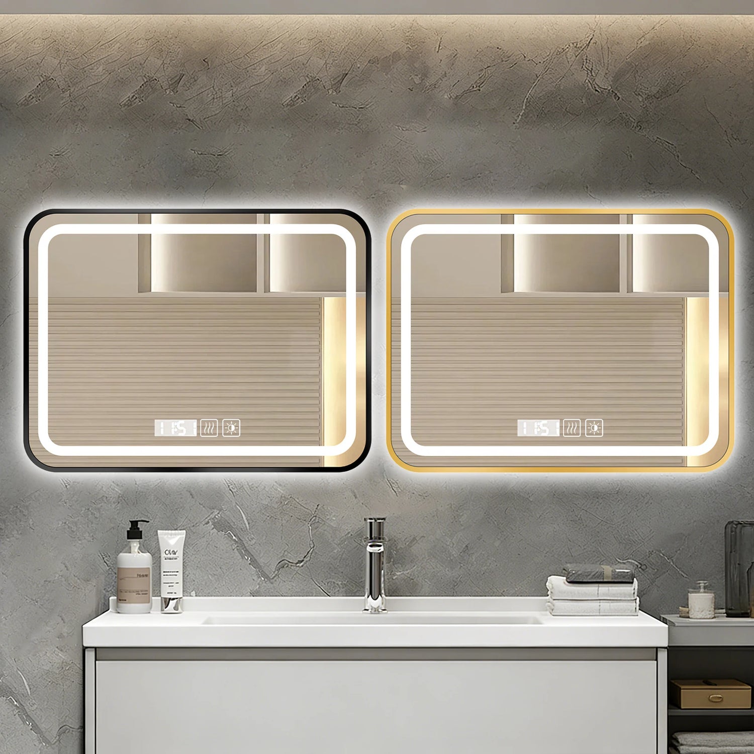 Miroir LED 40x60 cm cadre aluminium doré - Miroirlume