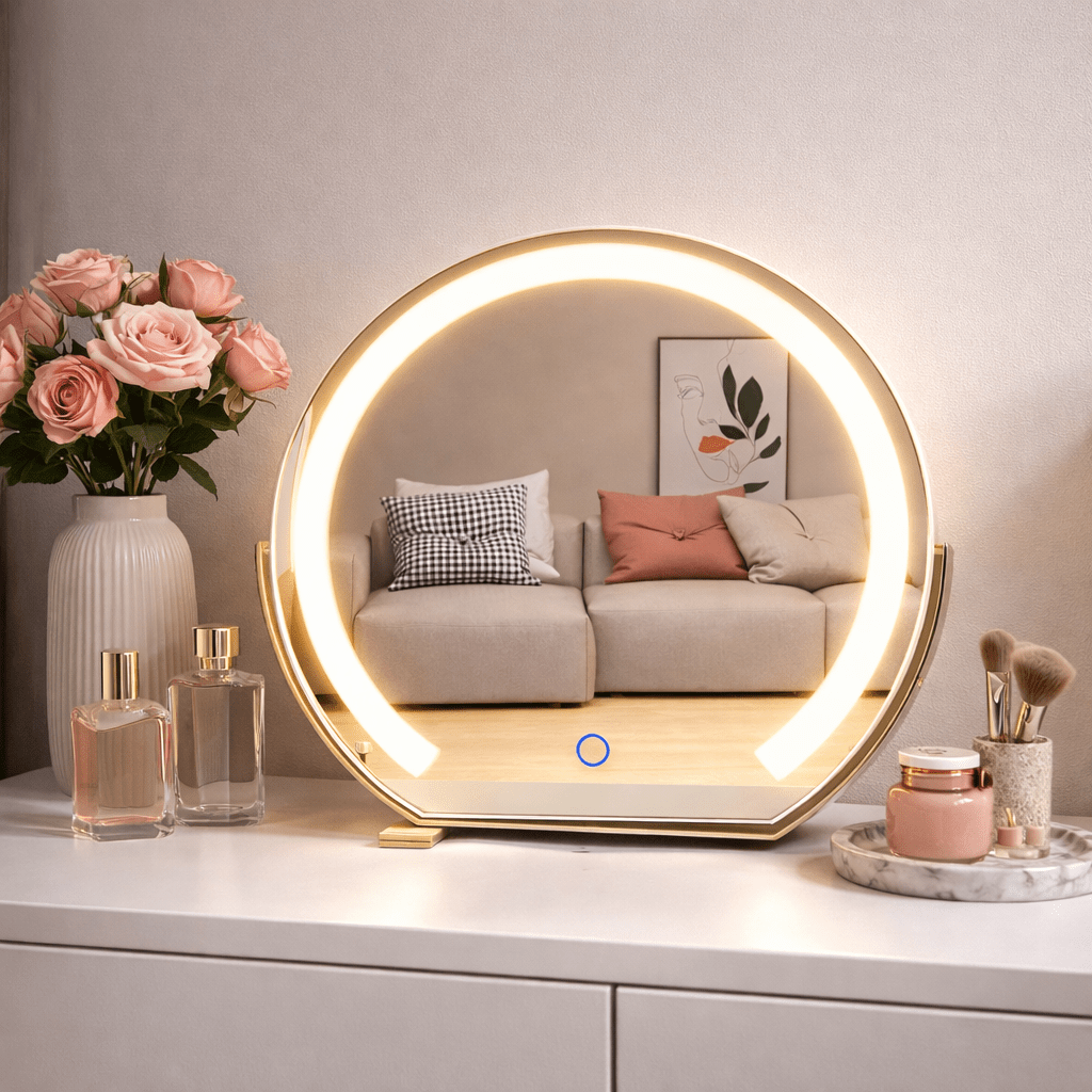 Miroir de maquillage LED rotatif semi - circulaire - Miroirlume