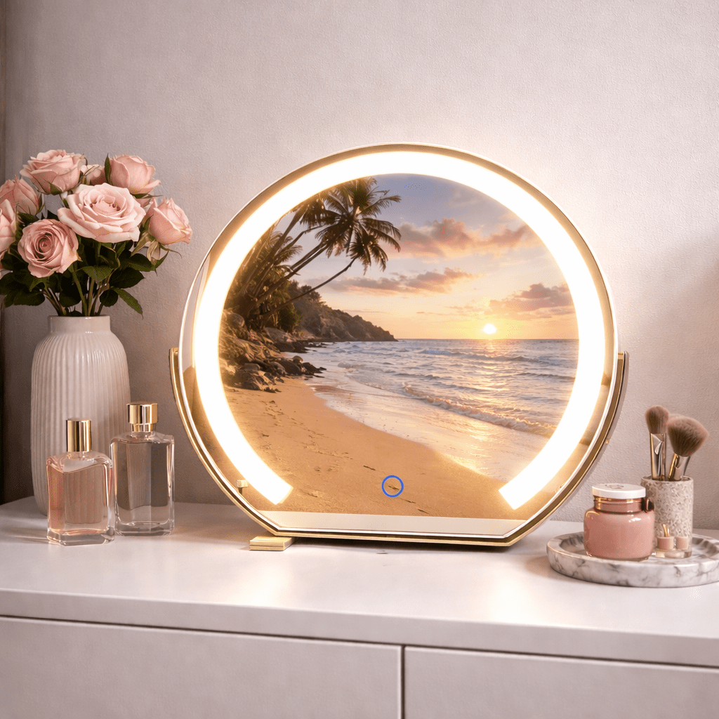 Miroir de maquillage LED rotatif semi - circulaire - Miroirlume
