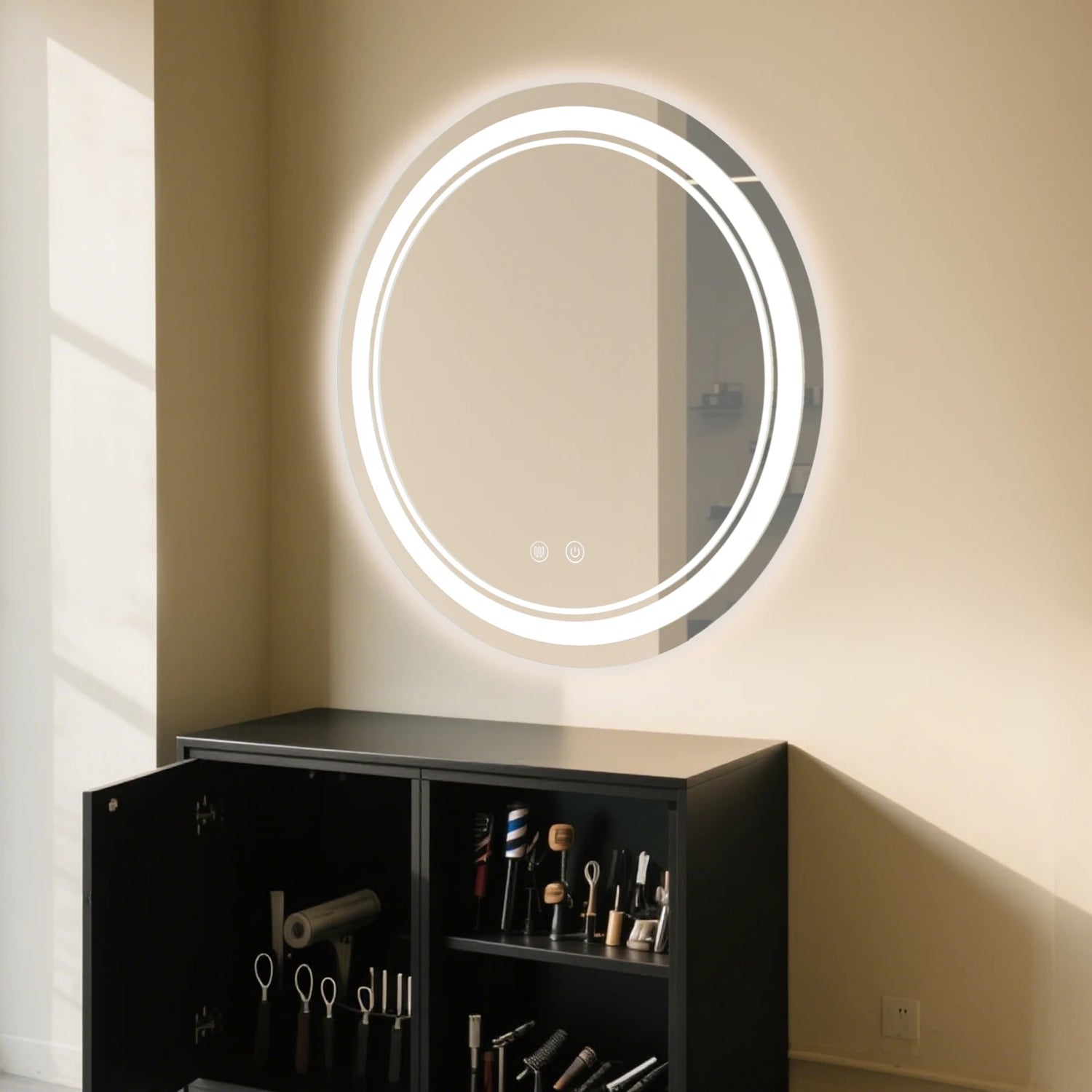 Miroir salle de bain LED rond tactile 3 couleurs dimmable - Miroirlume