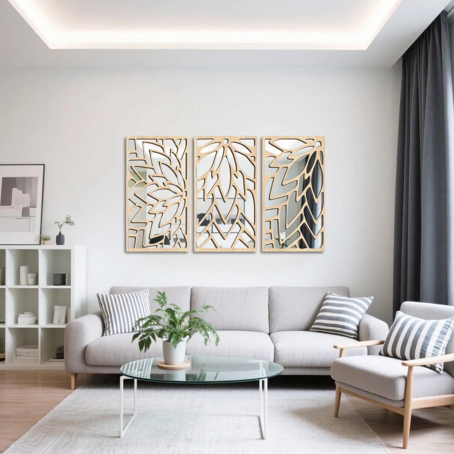Miroir mural bois acrylique double couche design feuille - Miroirlume