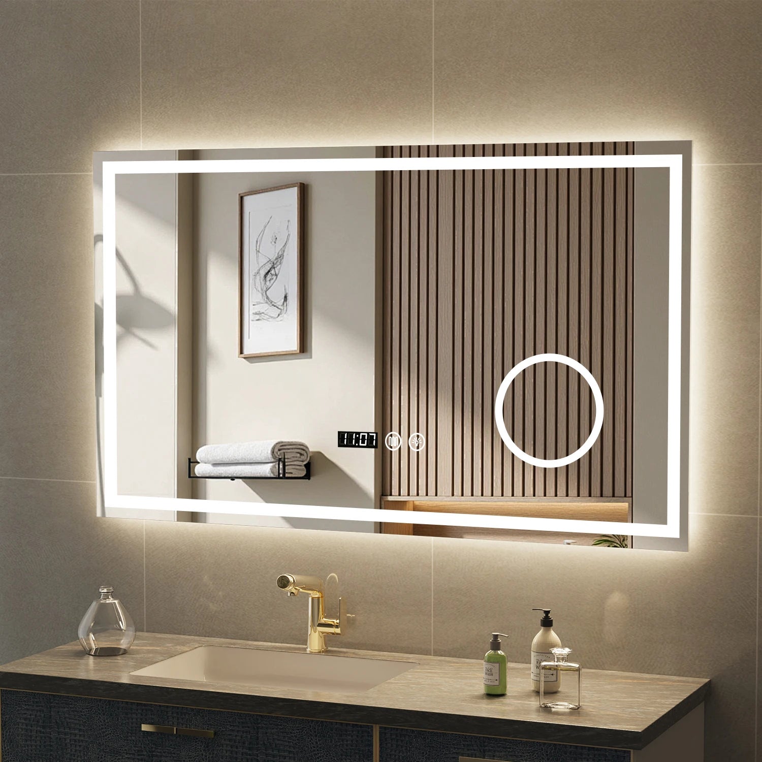 Miroir LED de salle de bain tactile anti - buée USB - Miroirlume