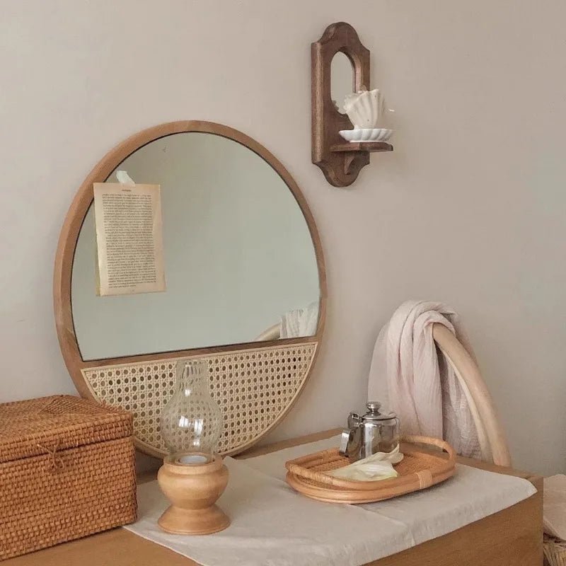 Miroir mural rond en bois style chinois rétro - Miroirlume
