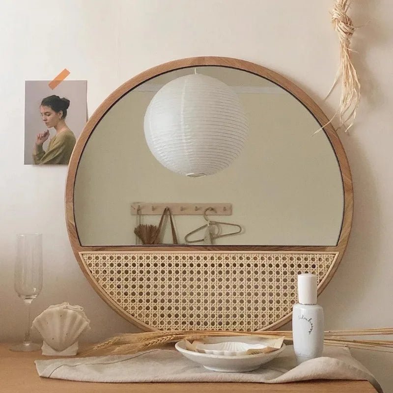 Miroir mural rond en bois style chinois rétro - Miroirlume