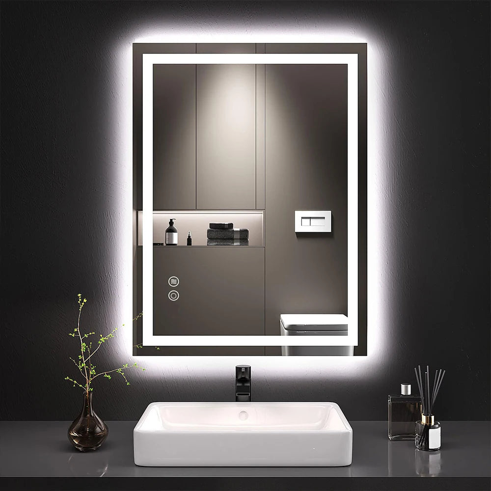 Miroir LED rectangulaire salle de bain anti-buée tactile