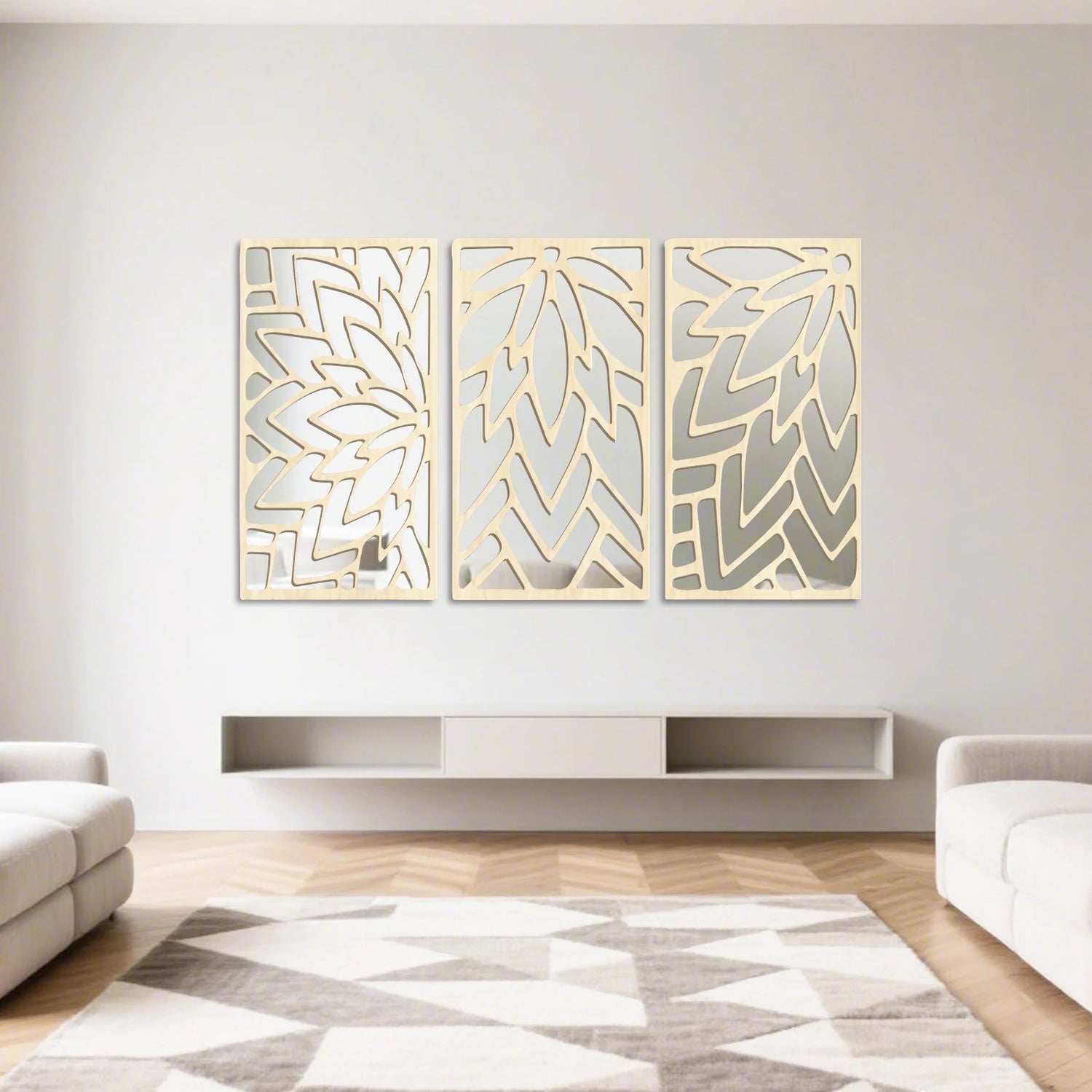 Miroir mural bois acrylique double couche design feuille - Miroirlume