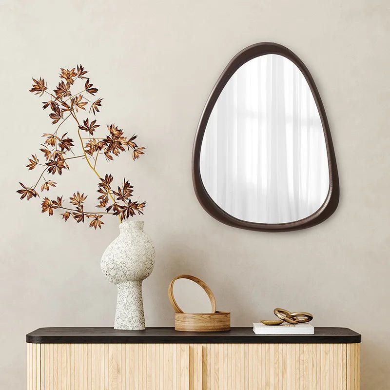  Miroir mural irrégulier bois asymétrique décoratif - Miroirlume