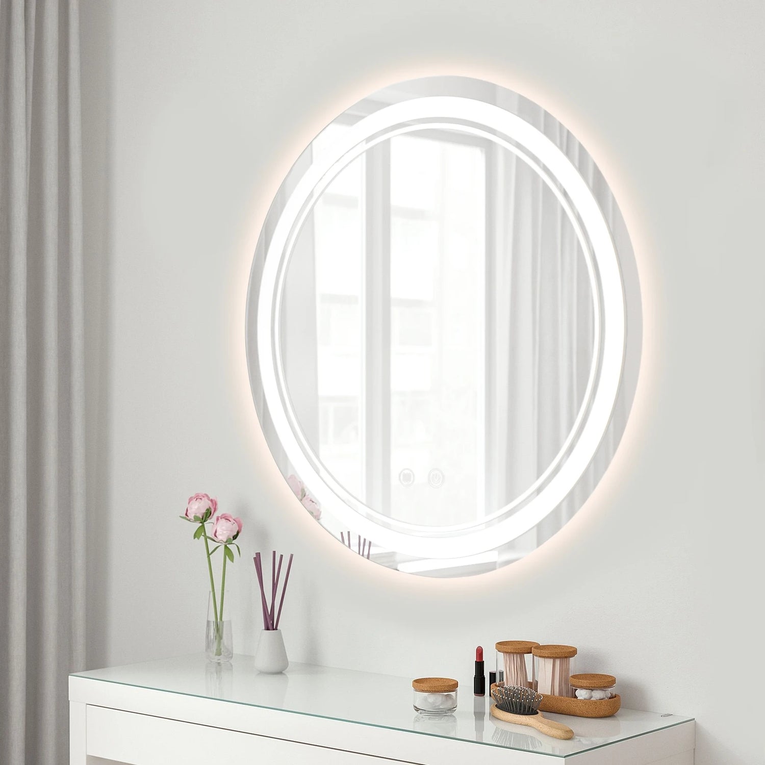 Miroir salle de bain LED rond tactile 3 couleurs dimmable - Miroirlume