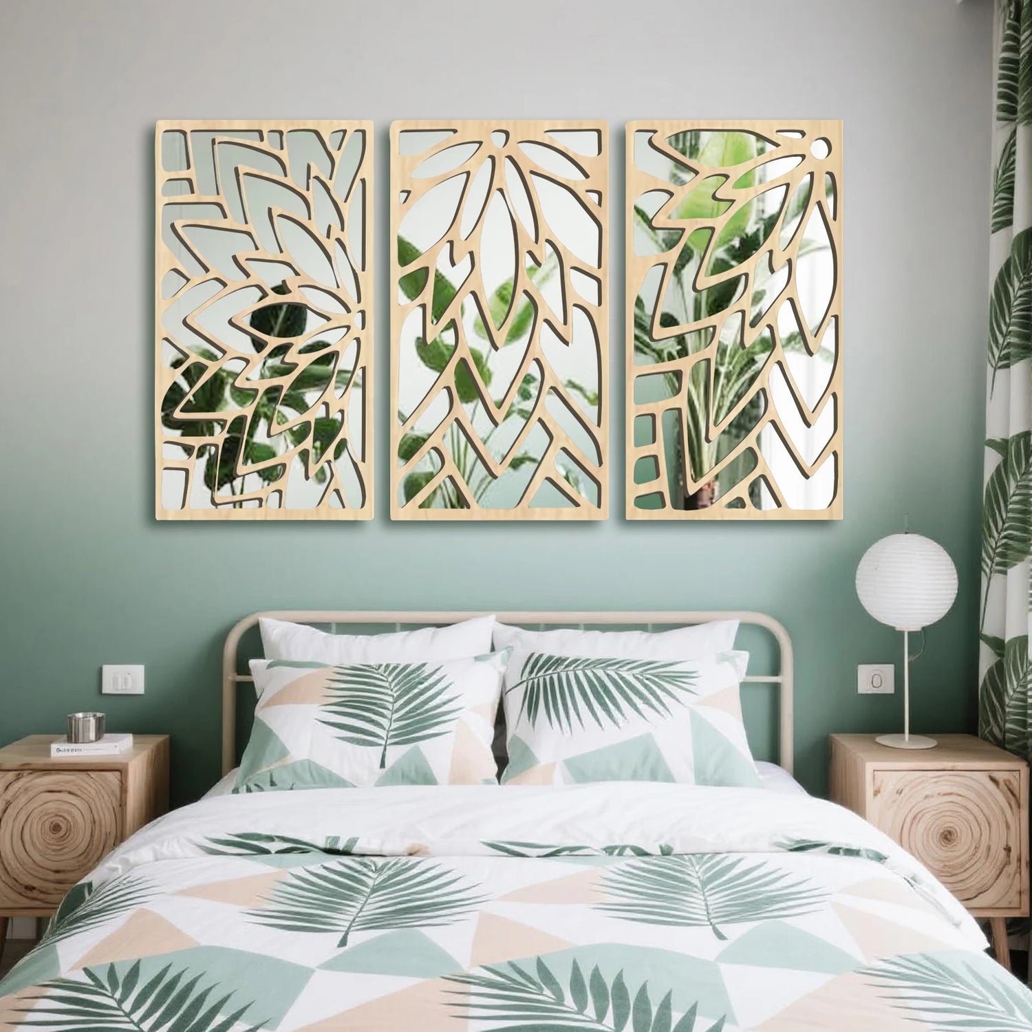 Miroir mural bois acrylique double couche design feuille - Miroirlume